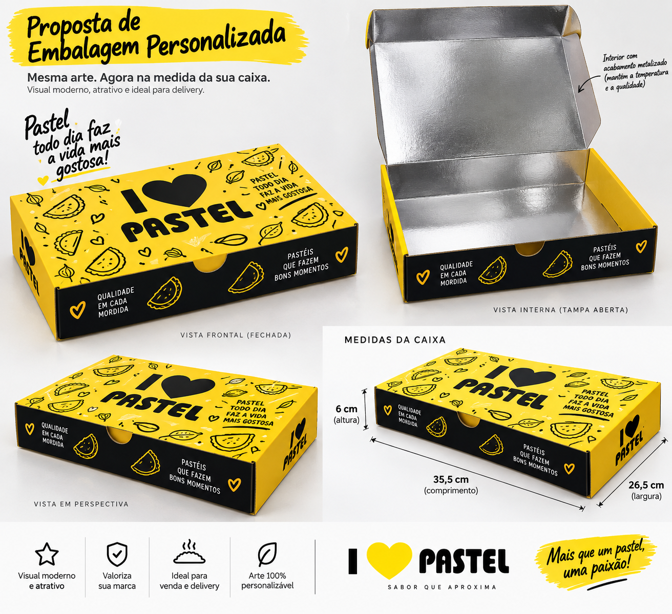 Caixa de Salgado Delívery Ilove pastel para delivery — embalagem food service Forpack